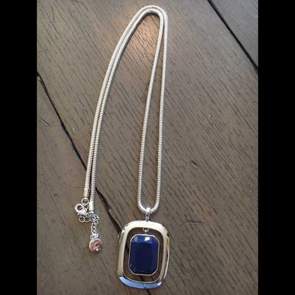 Long Silver and Blue Statement Pendent - Picture 2 of 7